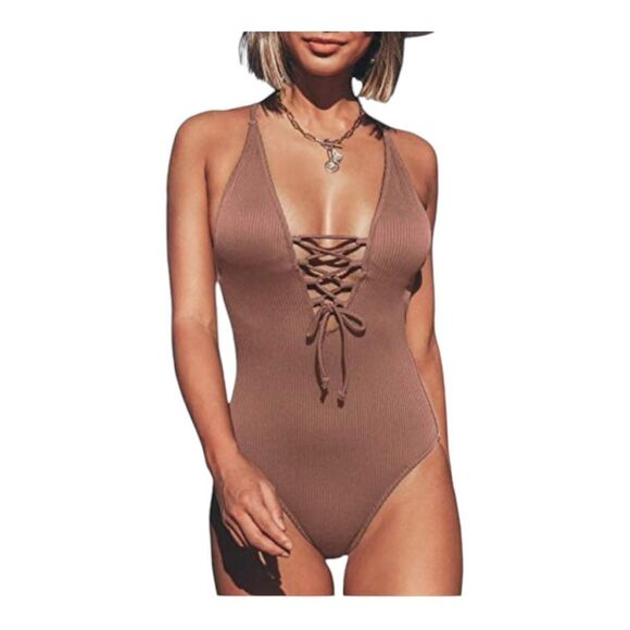 NWT CUPSHE Women's V neck Lace Up One Piece Swimsuit Size L - Picture 7 of 12